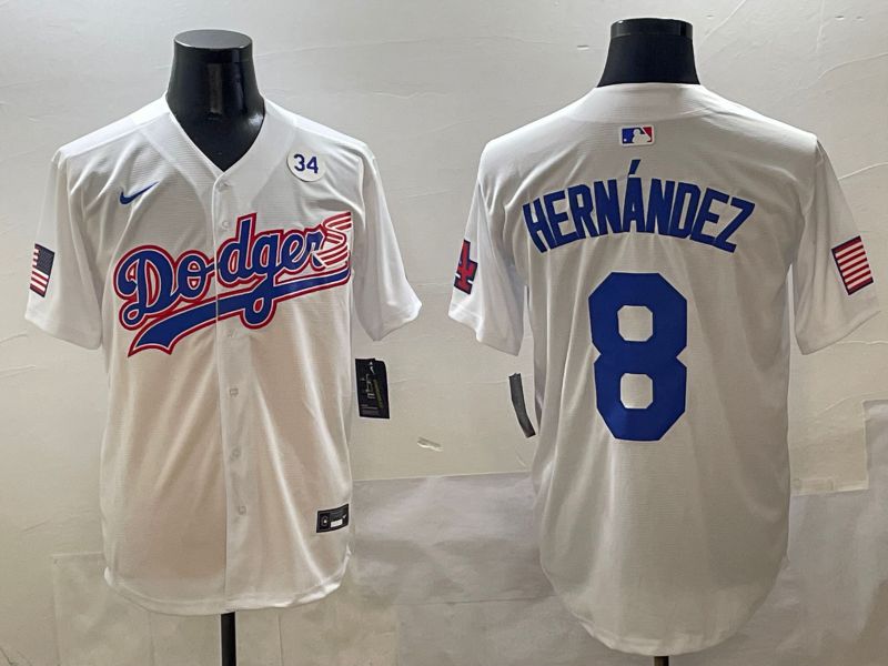 Men Los Angeles Dodgers 8 Hernandez White Second generation Joint Name Nike 2025 MLB Jersey style 8